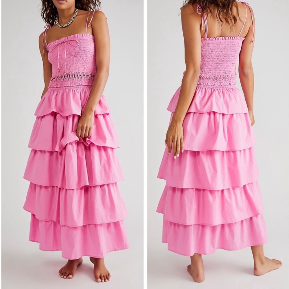 Free People Maxi Dress Ruffle Pink